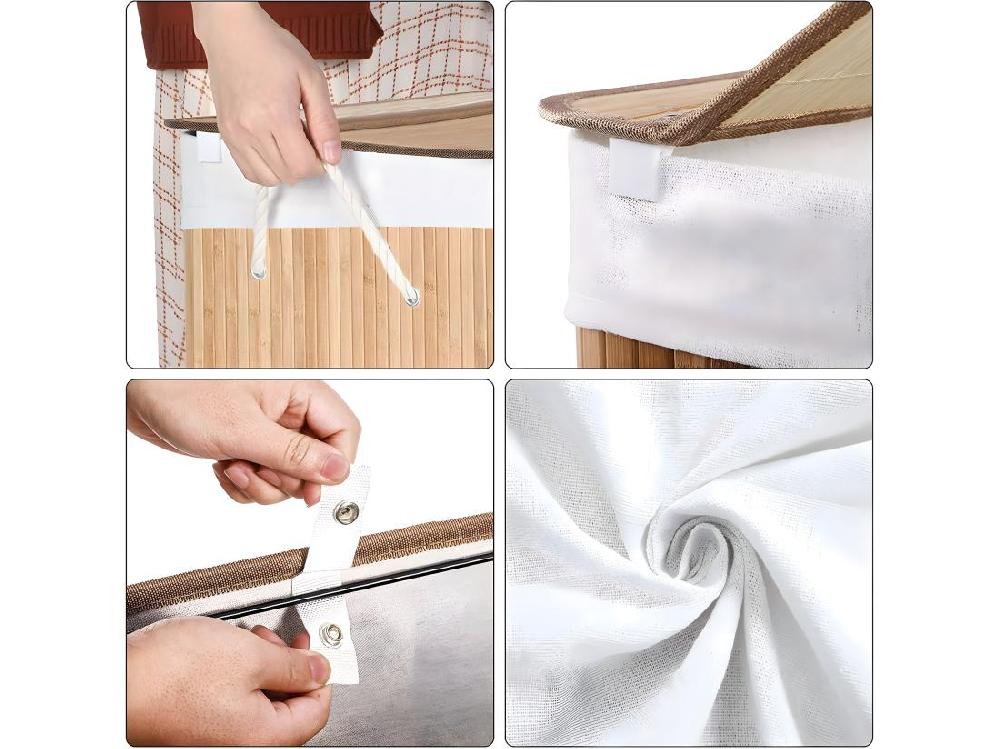 Vente Unique Panier à Linge En Bambou 3 Compartiments Avec Couvercle Et Poignées 150L - L60 X H61 5 Cm