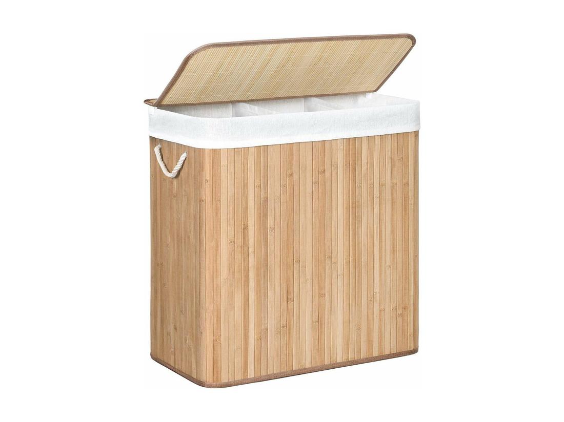 vente unique Panier à Linge en Bambou 3 Compartiments avec Couvercle et Poignées 150L - L60 x H61 5 cm