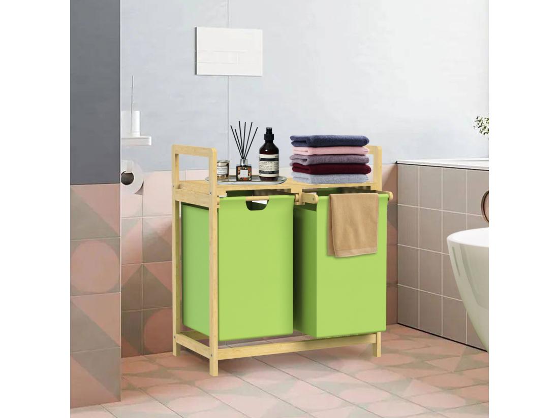 Vente Unique Panier à Linge En Bambou Collecteur De Linge Coffre à Linge Panier 2 Sacs à Linge Trieur De Linge