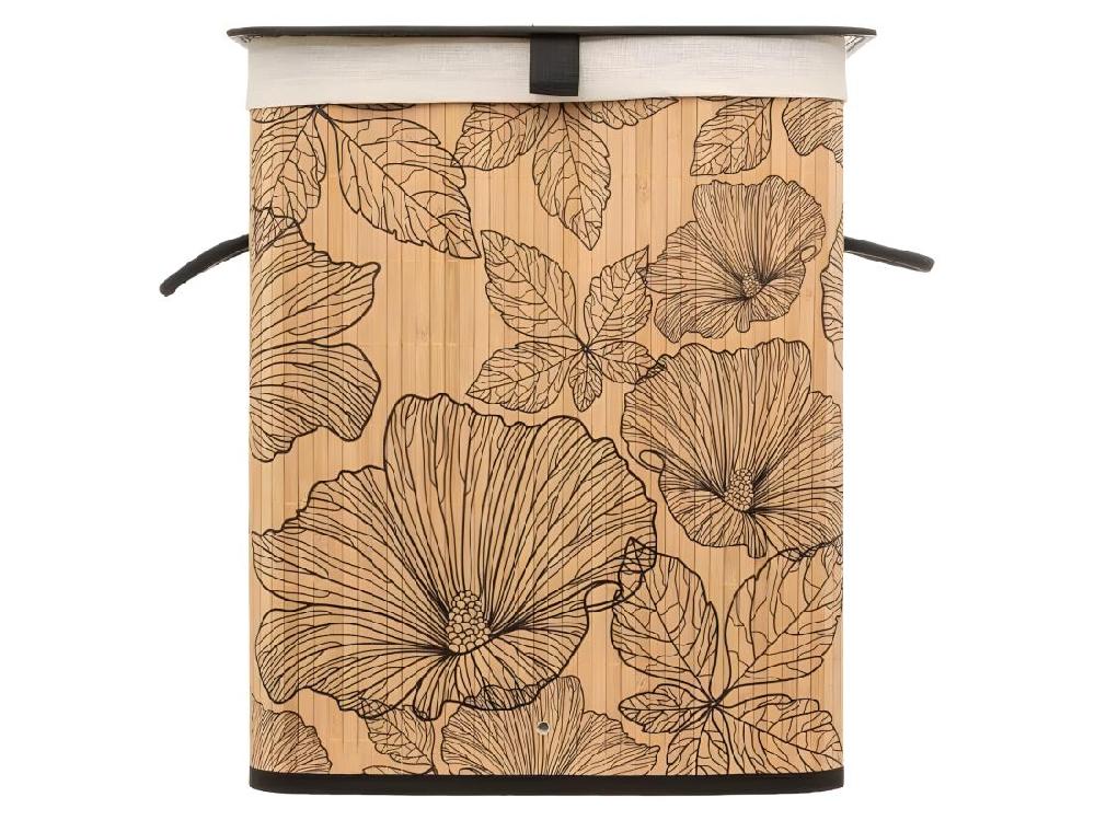vente unique Panier a linge - Marron et beige - Bambou - L. 41 5 x P. 30 x H. 50 cm