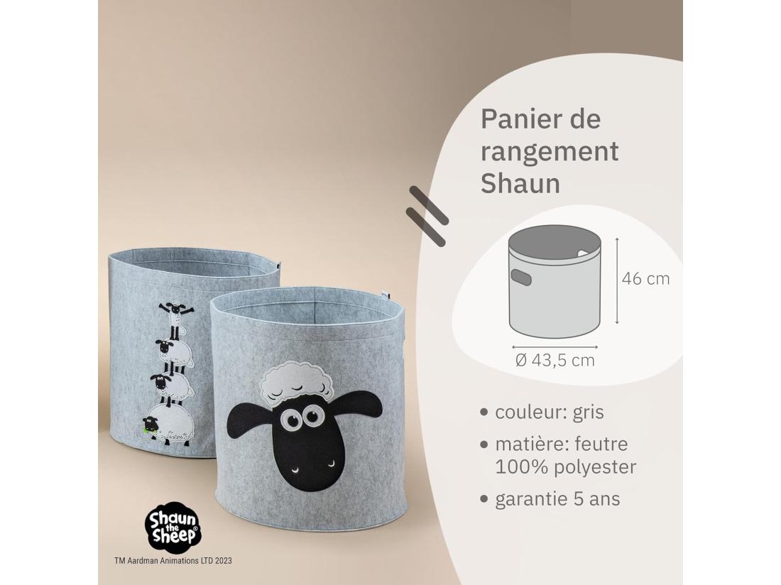Vente Unique Panier à Linge Sale Gris En Feutre Motif 4 Moutons Lifeney Shaun Le Mouton