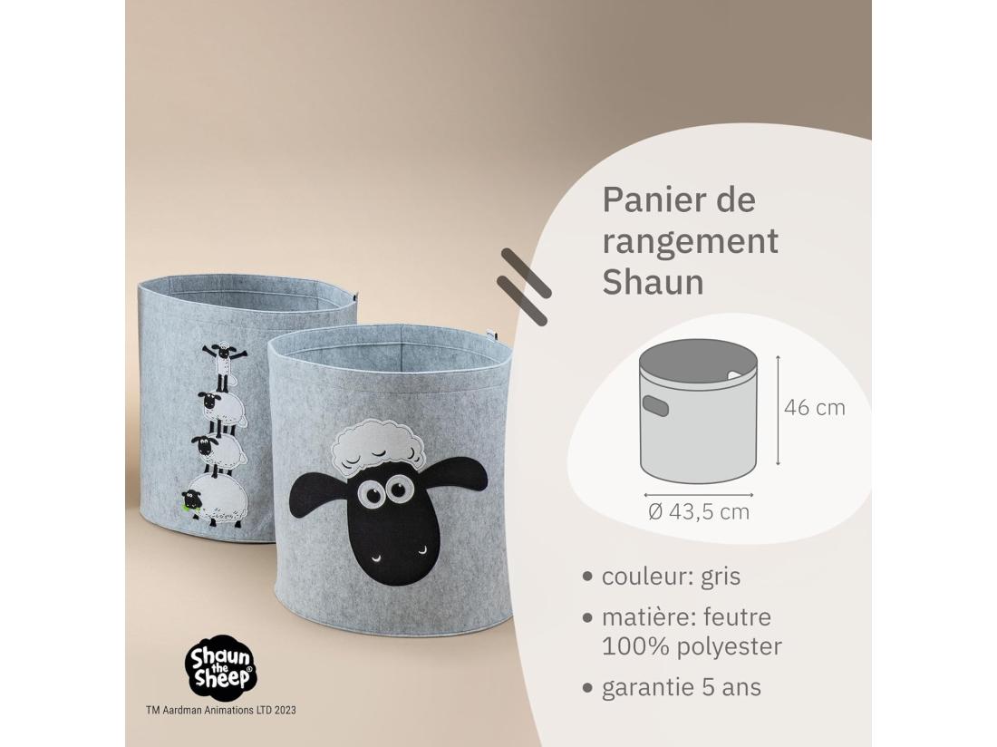 Vente Unique Panier à Linge Sale Gris En Feutre Motif Tête De Mouton Lifeney Shaun Le Mouton