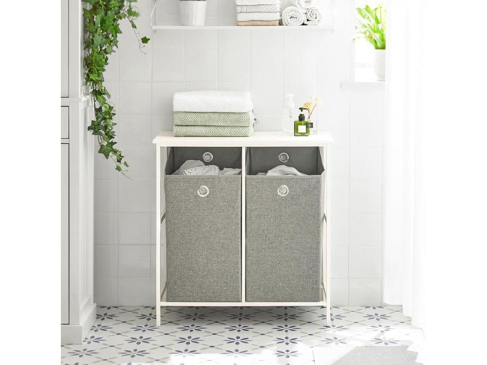Vente Unique Panier À Linge Sur Pied Corbeille À Linge 2 Compartiments Et 2 Sacs À Linge Amovibles BZr57-w
