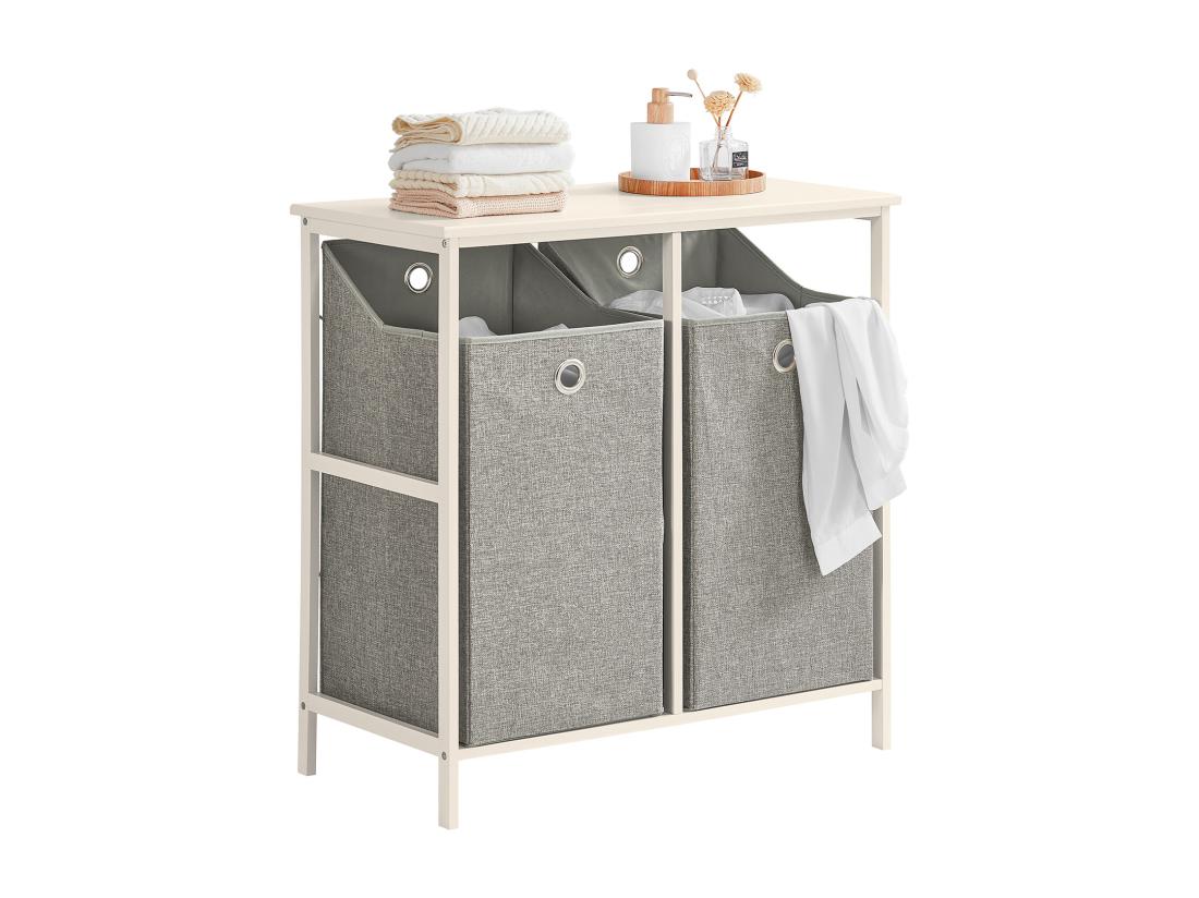 vente unique Panier À Linge Sur Pied Corbeille À Linge 2 Compartiments Et 2 Sacs À Linge Amovibles BZr57-w