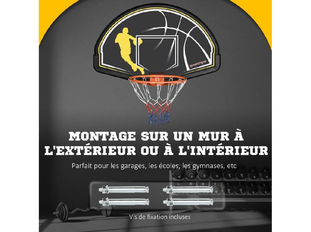 Vente Unique Panier De Basket-ball Mural Avec Ressort - Panneau De Basket à Accrocher - Visserie Incluse - Acier PE Jaune Noir