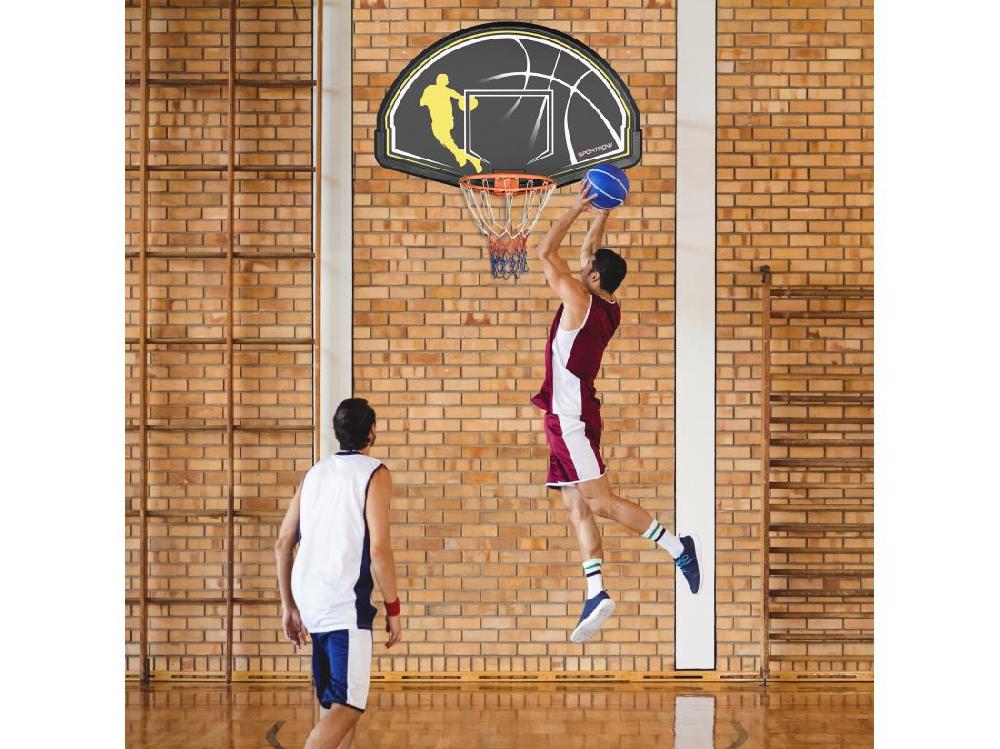 vente unique Panier de basket-ball mural avec ressort - panneau de basket à accrocher - visserie incluse - acier PE jaune noir