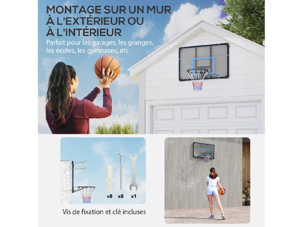 Vente Unique Panier De Basket-ball Mural - Panneau De Basket à Accrocher - Visserie Incluse - Acier PC Bleu Noir