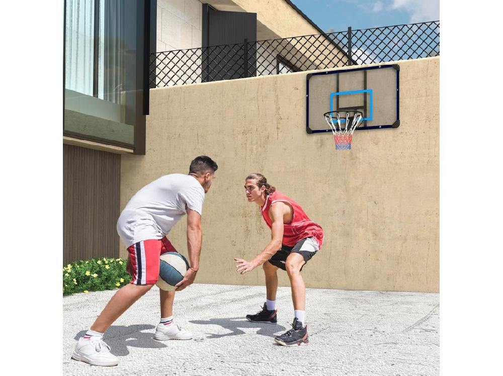 Vente Unique Panier De Basket-ball Mural - Panneau De Basket à Accrocher - Visserie Incluse - Acier PC Bleu Noir