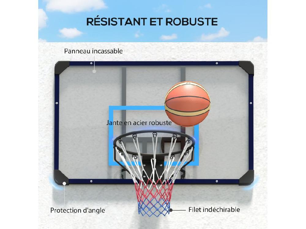 Vente Unique Panier De Basket-ball Mural - Panneau De Basket à Accrocher - Visserie Incluse - Acier PC Bleu Noir