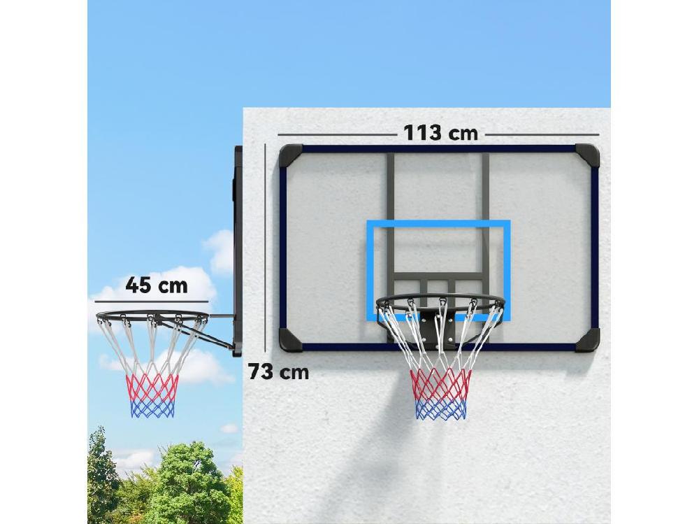 vente unique Panier de basket-ball mural - panneau de basket à accrocher - visserie incluse - acier PC bleu noir