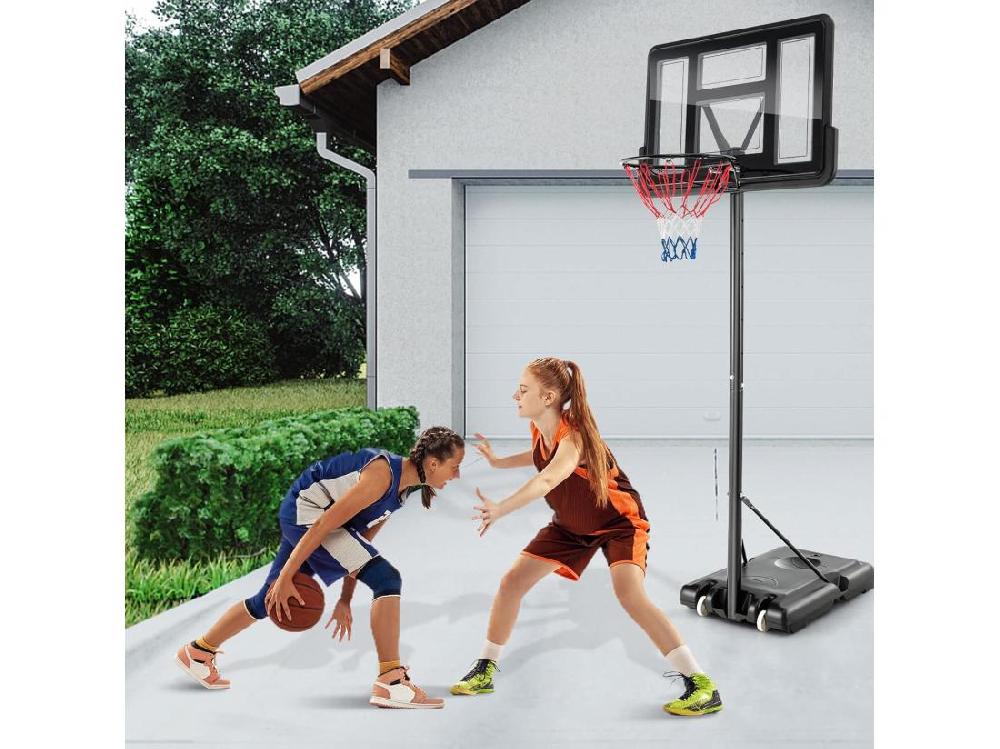 Vente Unique Panier De Basket-Ball Sur Pied Avec Hauteur Réglable 130-305cm/Ensemble De Basketball Portable Avec 2 Filet-Panneau Arrière/Jeu De Sport Exterieur Interieur Pour Enfants/Adultes Noir