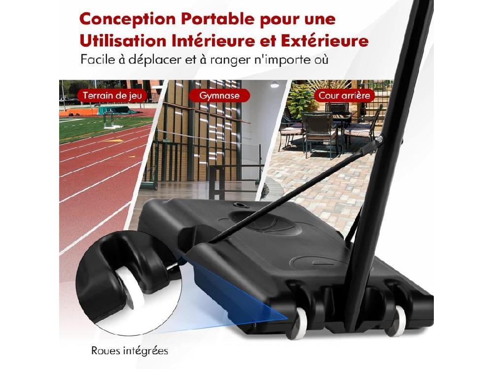 Vente Unique Panier De Basket-Ball Sur Pied Avec Hauteur Réglable 130-305cm/Ensemble De Basketball Portable Avec 2 Filet-Panneau Arrière/Jeu De Sport Exterieur Interieur Pour Enfants/Adultes Noir