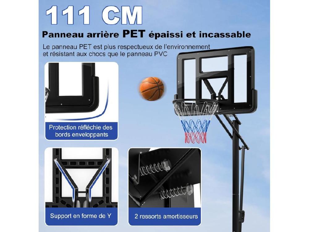 Vente Unique Panier De Basket-Ball Sur Pieds Hauteur Réglable 143-305cm Support De Basket Portable à Roulettes Avec Sac Sécurisé Panneau Arrière De 111 Cm