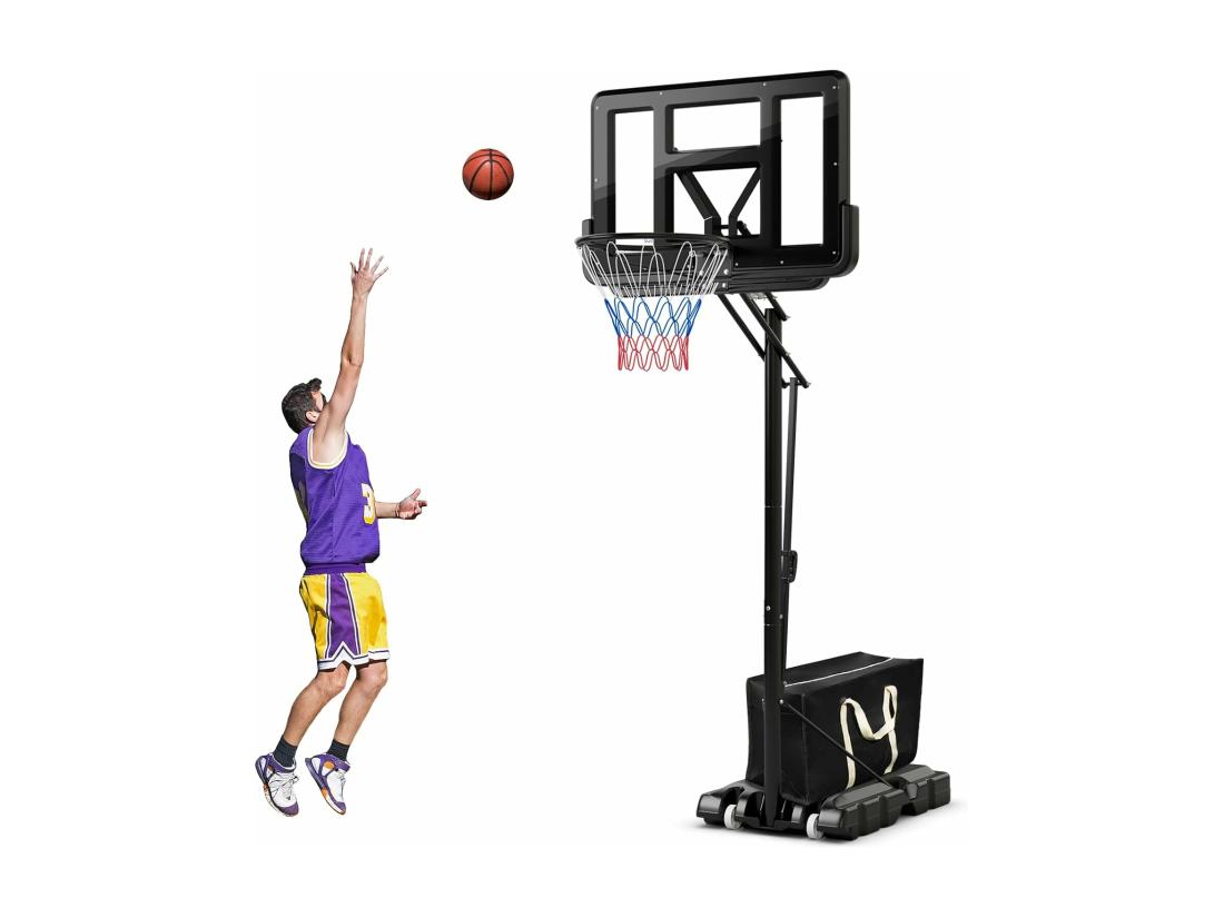 vente unique Panier de Basket-Ball sur Pieds Hauteur Réglable 143-305cm Support de Basket Portable à roulettes avec Sac Sécurisé Panneau Arrière de 111 cm