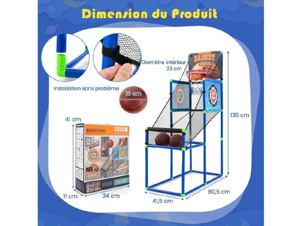 Vente Unique Panier De Basketball 2 En 1 Avec 2 Cibles En Tissu Et Velours à Balles Adhésives Jeu D’Arcade Avec Système De Pointage Et Effet Sonore 2 Ballons De Basket Pour Enfants 3 Ans+