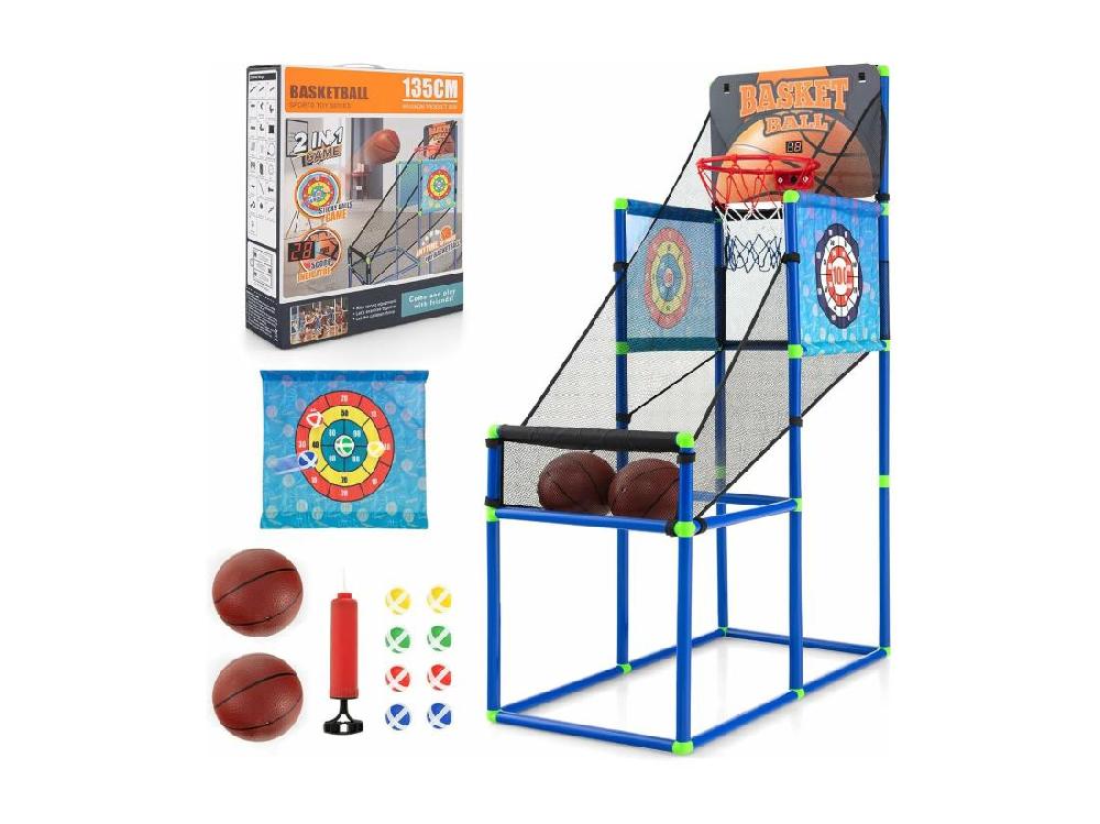 Vente Unique Panier De Basketball 2 En 1 Avec 2 Cibles En Tissu Et Velours à Balles Adhésives Jeu D’Arcade Avec Système De Pointage Et Effet Sonore 2 Ballons De Basket Pour Enfants 3 Ans+