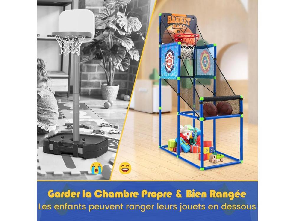 Vente Unique Panier De Basketball 2 En 1 Avec 2 Cibles En Tissu Et Velours à Balles Adhésives Jeu D’Arcade Avec Système De Pointage Et Effet Sonore 2 Ballons De Basket Pour Enfants 3 Ans+