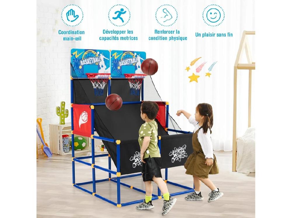 Vente Unique Panier De Basketball/Jeu D’Arcade De Basket-ball Avec Double Shootout Et Panier De Basket 4 Ballons Et 1 Pompe De Gonflage Rampe De Retour