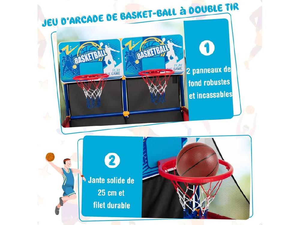 Vente Unique Panier De Basketball/Jeu D’Arcade De Basket-ball Avec Double Shootout Et Panier De Basket 4 Ballons Et 1 Pompe De Gonflage Rampe De Retour