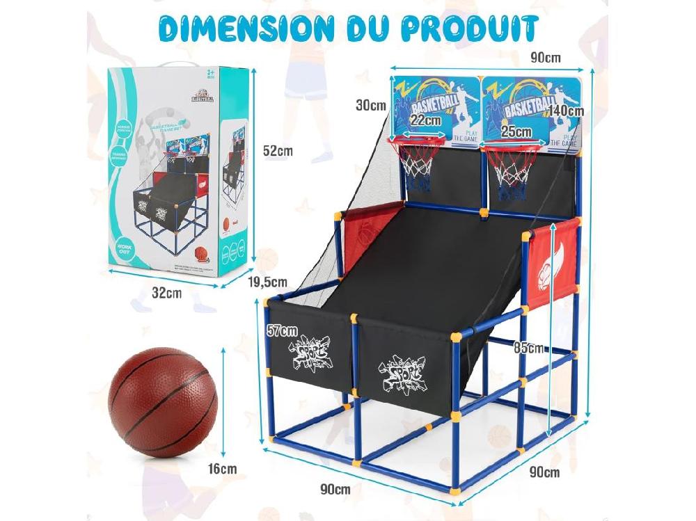Vente Unique Panier De Basketball/Jeu D’Arcade De Basket-ball Avec Double Shootout Et Panier De Basket 4 Ballons Et 1 Pompe De Gonflage Rampe De Retour