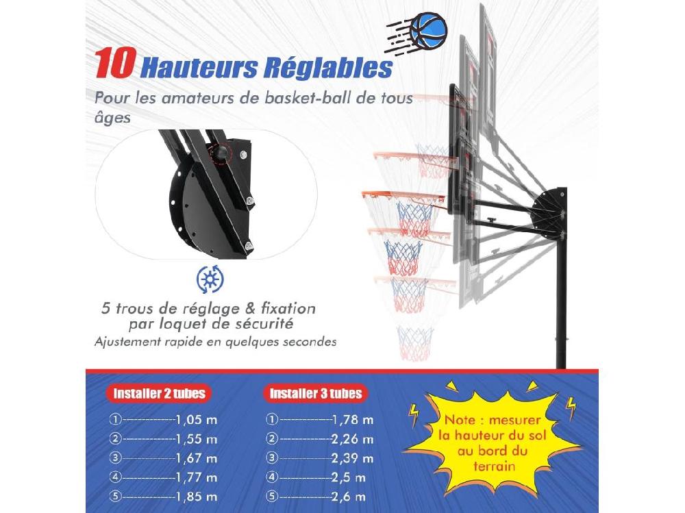 Vente Unique Panier De Basketball Sur Pieds Hauteur Réglable De 1 55 à 3 1 M Support De Basketball Portable Avec Panneau Arrière En Pet Base Stable Intérieur Extérieur