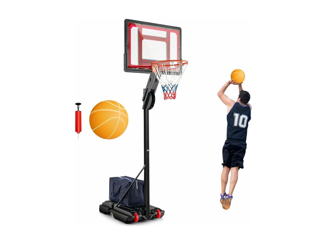 vente unique Panier de Basketball sur Pieds Hauteur Réglable de 1 55 à 3 1 m Support de Basketball Portable avec Panneau Arrière en Pet Basket-Ball et Pompe