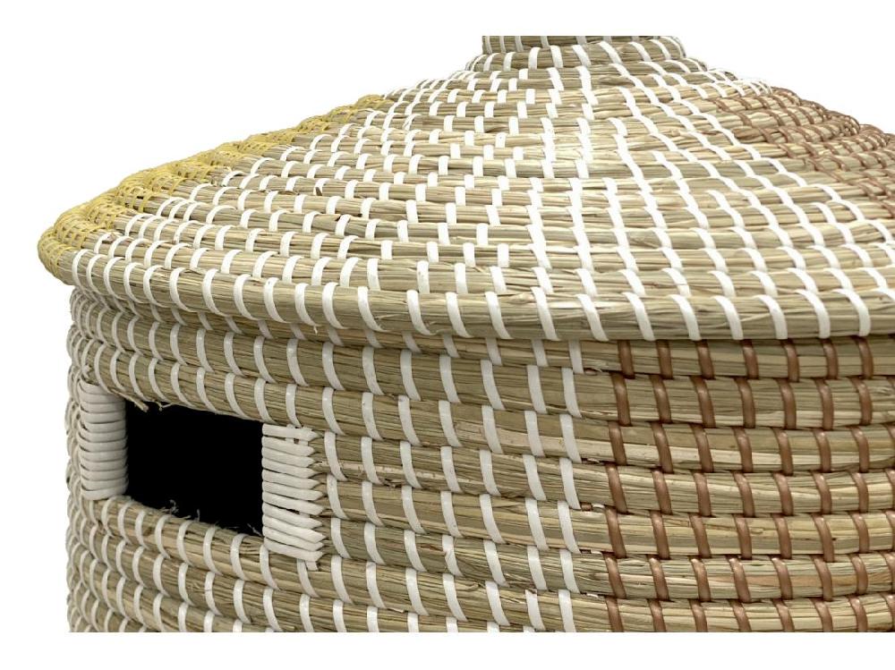 Vente Unique Panier En Jonc De Mer Avec Couvercle - D. 39 X H. 71 Cm - Naturel Jaune Et Blanc - JALIO