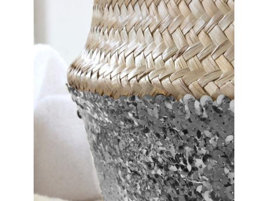 Vente Unique Panier Rond Tressé Jonc De Mer En Sequin Coloris Argent