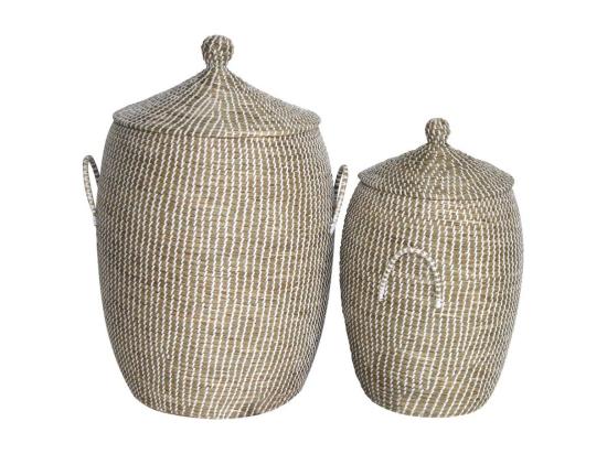Vente Unique Paniers à Linge En Jonc De Mer (Lot De 2) Blanc