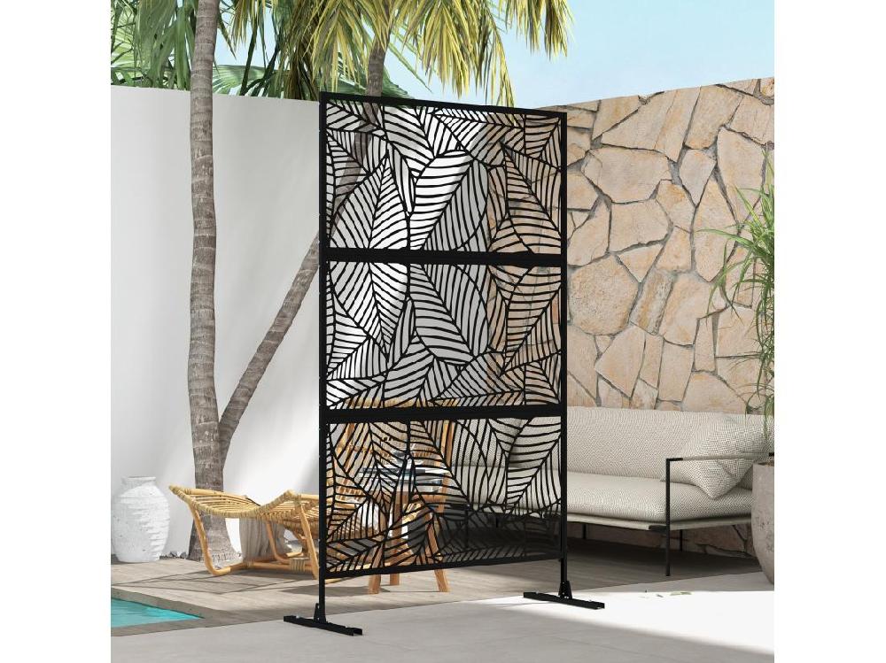 Vente Unique Panneau Brise Vue Décoratif Paravent Extérieur Motif Végétal Métal Noir