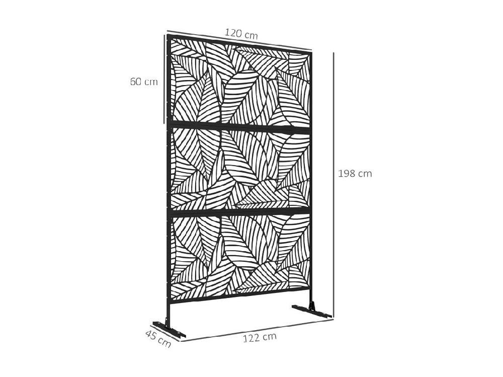 Vente Unique Panneau Brise Vue Décoratif Paravent Extérieur Motif Végétal Métal Noir