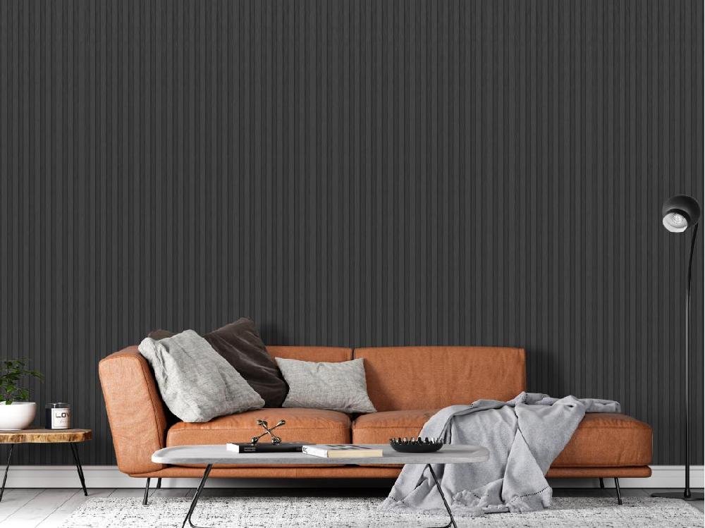 Vente Unique Panneau Mural 3D - Pack De 2.83 M² - Coloris Noir Effet Bois - Lot De 8 Pièces - FLINT