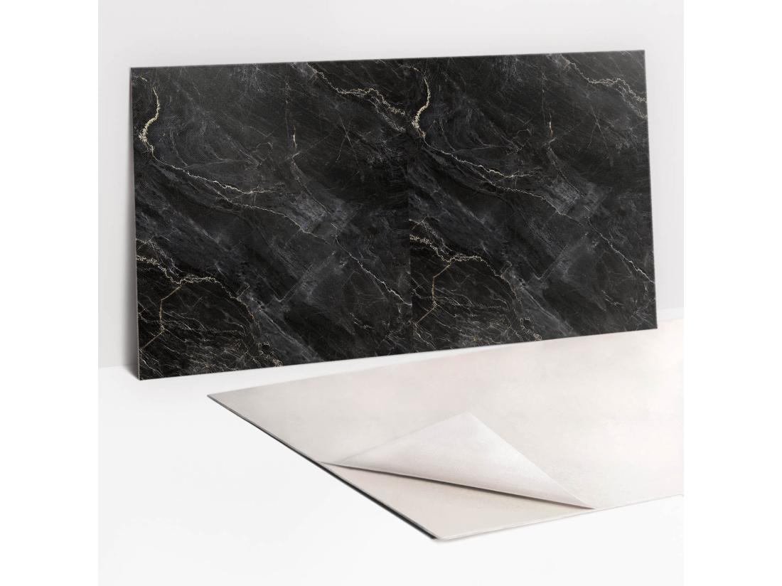 Vente Unique Panneaux Muraux Autocollants En Vinyle Imperméable - Marbre Foncé 100 X 50 Cm