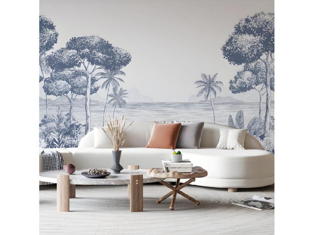 vente unique Papier Peint Panoramique L432xH270cm - La Plage Encre - Papier intissé 150gr/m2