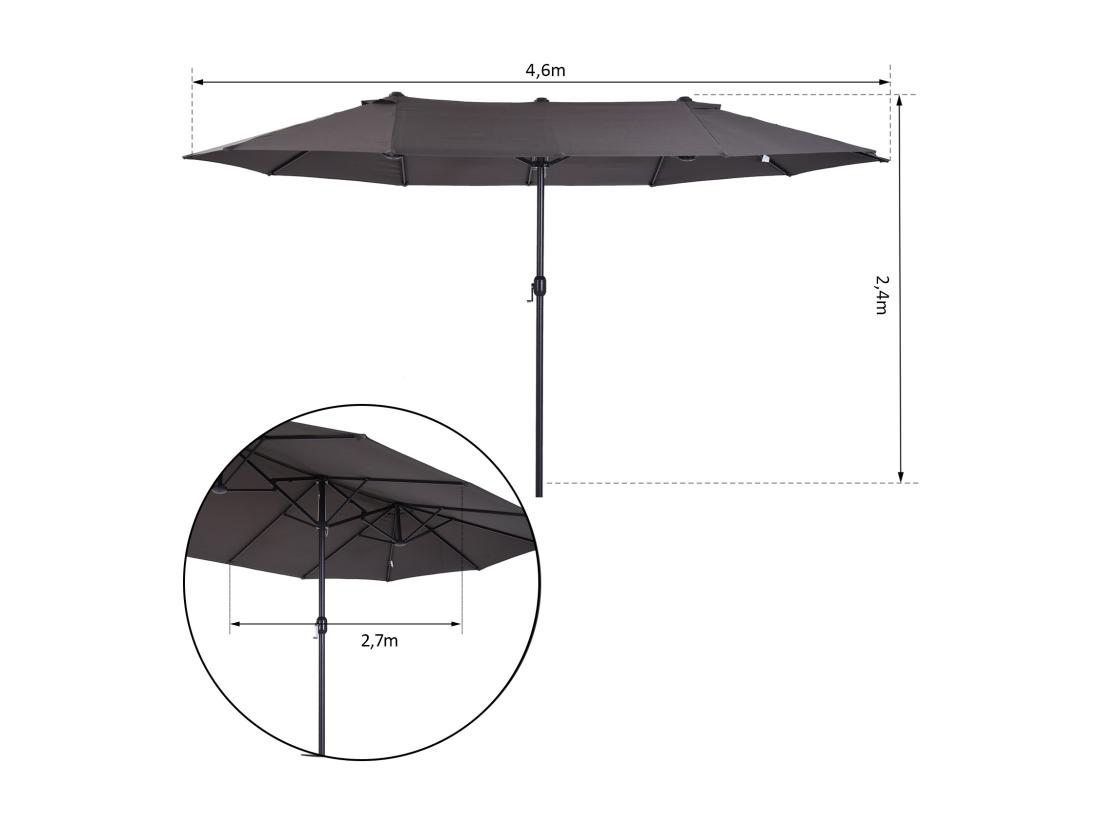Vente Unique Parasol De Jardin XXL Parasol Grande Taille 4 6L X 2 7l X 2 4H M Ouverture Fermeture Manivelle Acier Polyester Haute Densité Gris