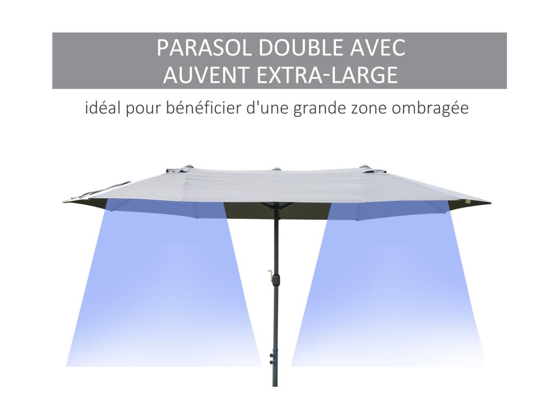 Vente Unique Parasol De Jardin XXL Parasol Grande Taille 4 6L X 2 7l X 2 4H M Ouverture Fermeture Manivelle Acier Polyester Haute Densité Gris