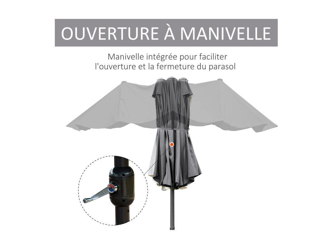Vente Unique Parasol De Jardin XXL Parasol Grande Taille 4 6L X 2 7l X 2 4H M Ouverture Fermeture Manivelle Acier Polyester Haute Densité Gris