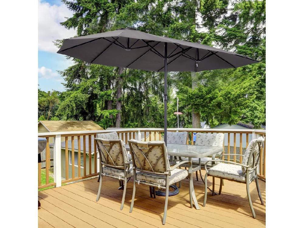 vente unique Parasol de jardin XXL parasol grande taille 4 6L x 2 7l x 2 4H m ouverture fermeture manivelle acier polyester haute densité gris
