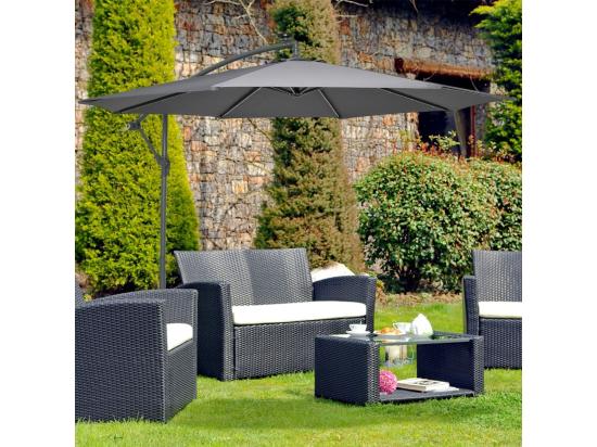 Vente Unique Parasol Déporté 3x3M Grand Parasol De Jardin Extérieur Lumineux LED Solaire Avec 2 Sacs De Sable Base Croisée Parasol Inclinable Avec Manivelle Pour Balcon Jardin Terrasse Plage (Gris)