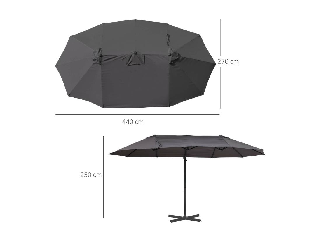 Vente Unique Parasol Déporté Grande Taille XXL Inclinable Dim. 4 4L X 2 7l X 2 5H M Piètement En Acier Inclus Polyester Gris