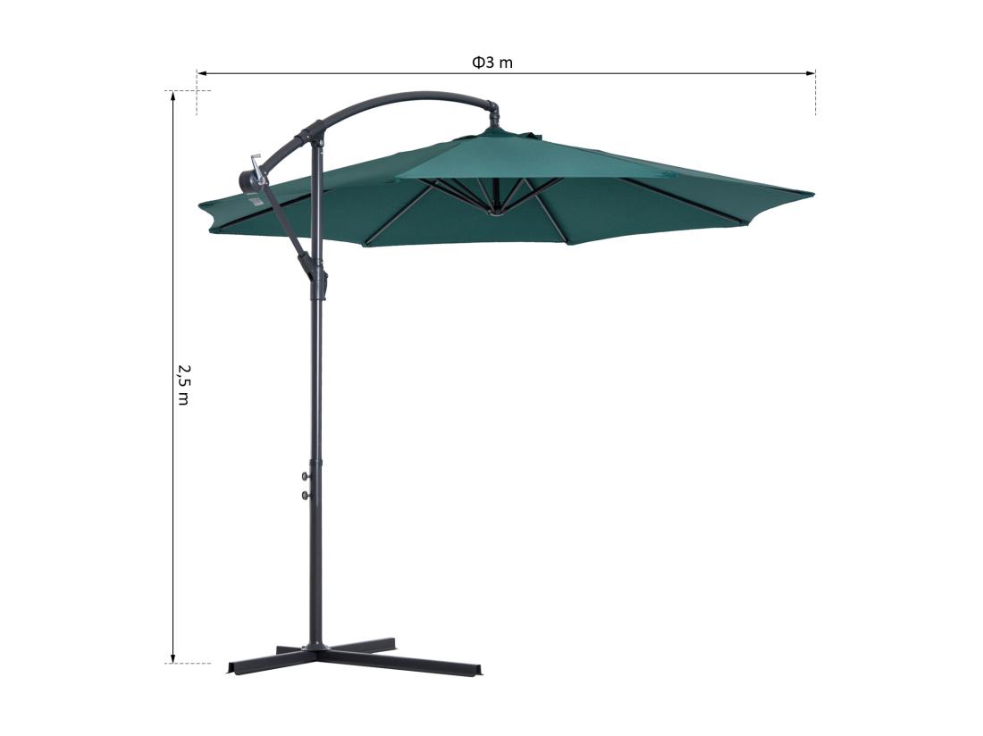 Vente Unique Parasol Déporté Octogonal Inclinable Manivelle Pied Acier Ø 3 X 2 5H M Vert