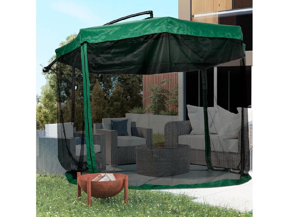 Vente Unique Parasol Déporté Octogonal Inclinable Pivotant Manivelle Moustiquaire Pied Acier Ø 2 95 X 2 42H M Vert
