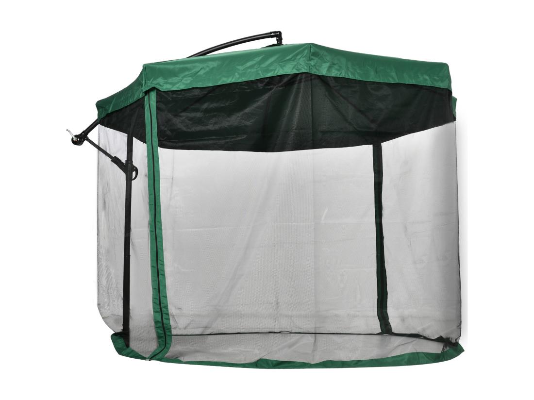 Vente Unique Parasol Déporté Octogonal Inclinable Pivotant Manivelle Moustiquaire Pied Acier Ø 2 95 X 2 42H M Vert
