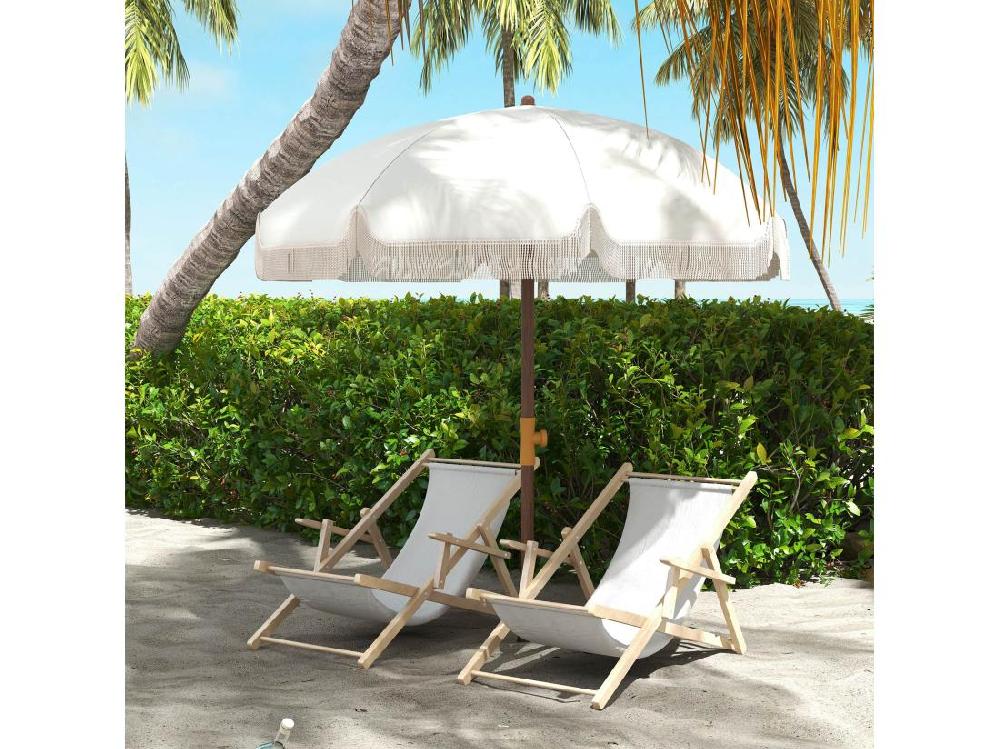 Vente Unique Parasol Droit De Plage Jardin Style Bohème à Franges UV40+ Crème