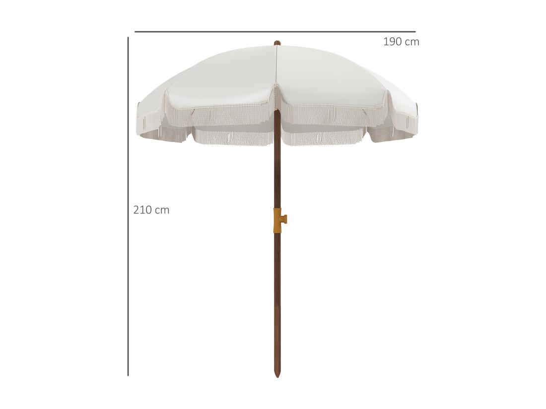 Vente Unique Parasol Droit De Plage Jardin Style Bohème à Franges UV40+ Crème
