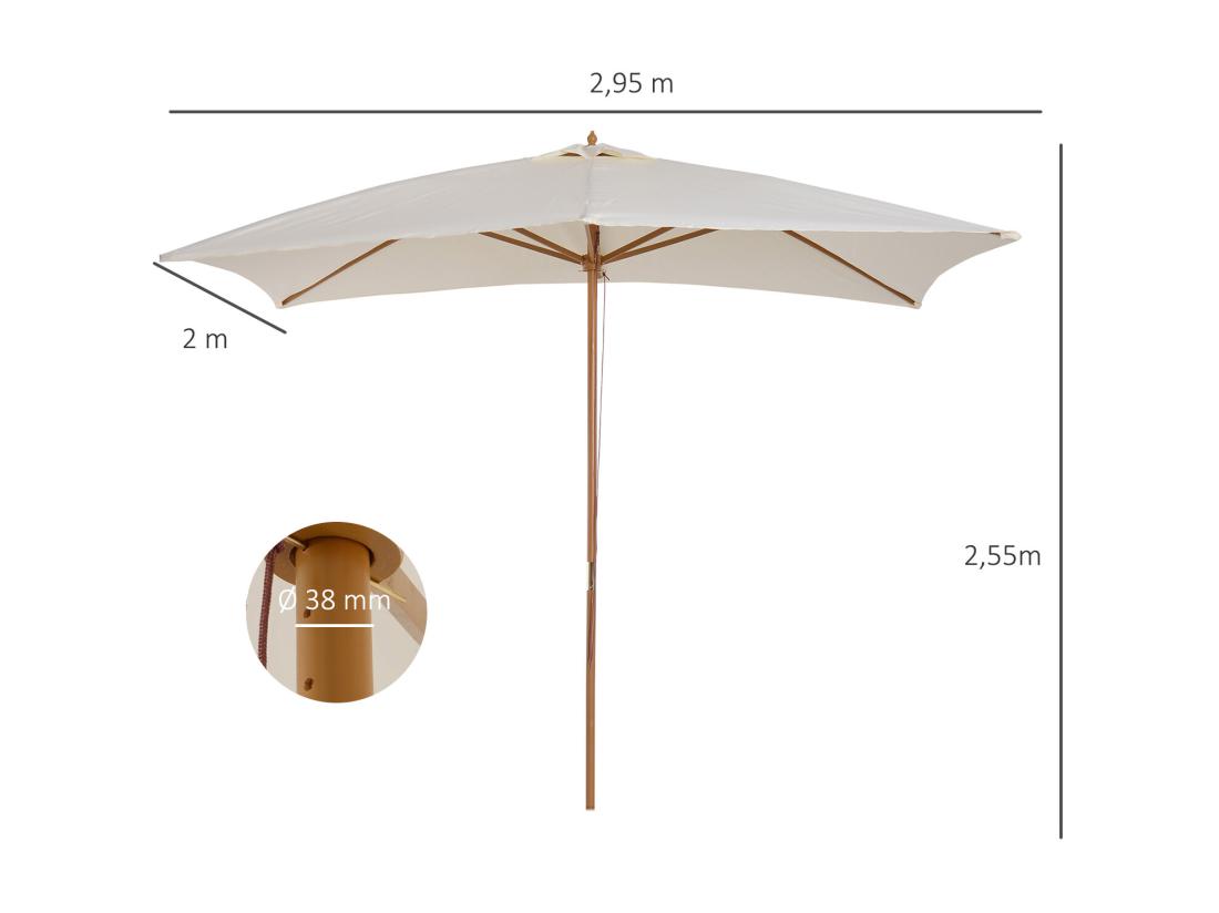 Vente Unique Parasol Droit Rectangulaire Bois Polyester Haute Densité 2 95L X 2l X 2 55H M Crème
