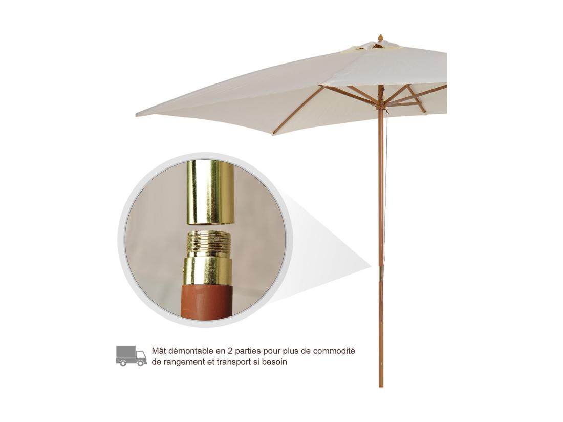 vente unique Parasol droit rectangulaire bois polyester haute densité 2 95L x 2l x 2 55H m crème