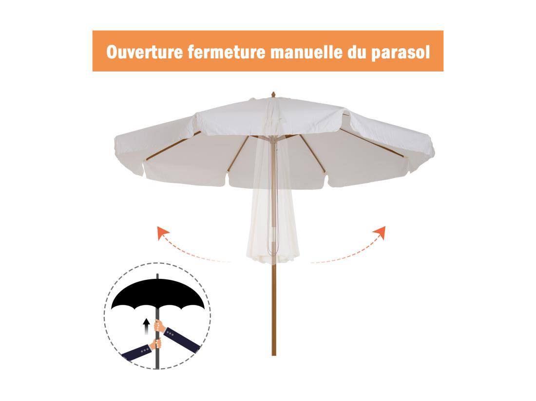 Vente Unique Parasol Droit Rond Grande Taille De Jardin Ø 3 25 X 2 5H M Bois De Bambou Polyester Crème