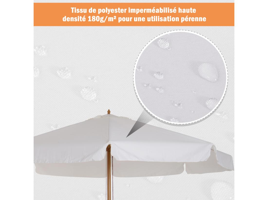 Vente Unique Parasol Droit Rond Grande Taille De Jardin Ø 3 25 X 2 5H M Bois De Bambou Polyester Crème