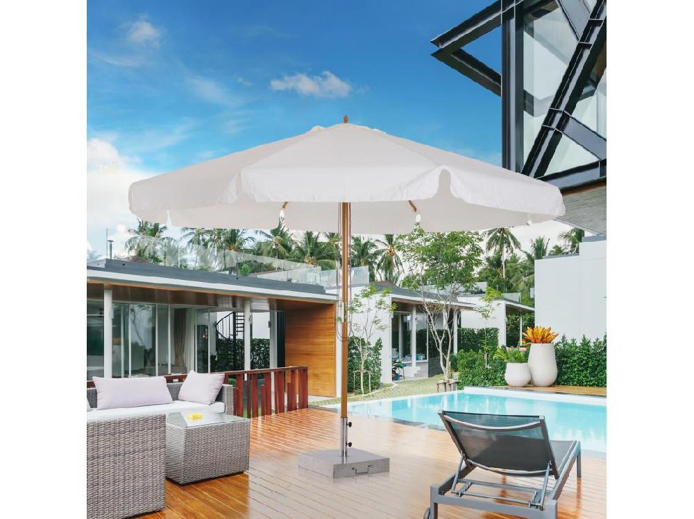 vente unique Parasol droit rond grande taille de jardin Ø 3 25 x 2 5H m bois de bambou polyester crème